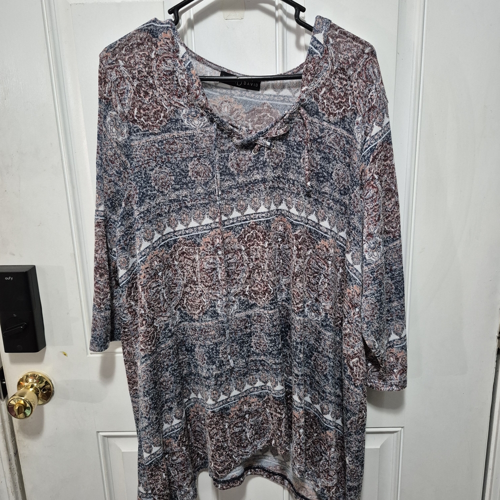 Fred David V-Neck Sweater - Blue, Brown, Cream
